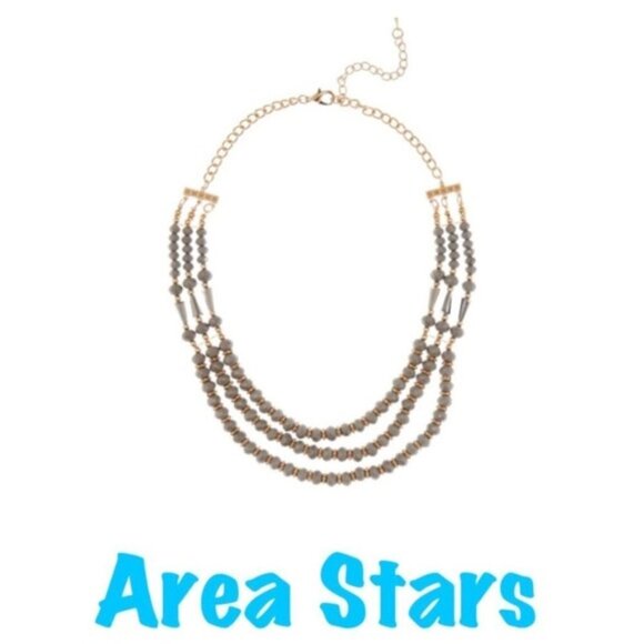 AREA STARS Womens Silver Gray Gold tone Multi Beaded Strands 16" Necklace New - Picture 4 of 5